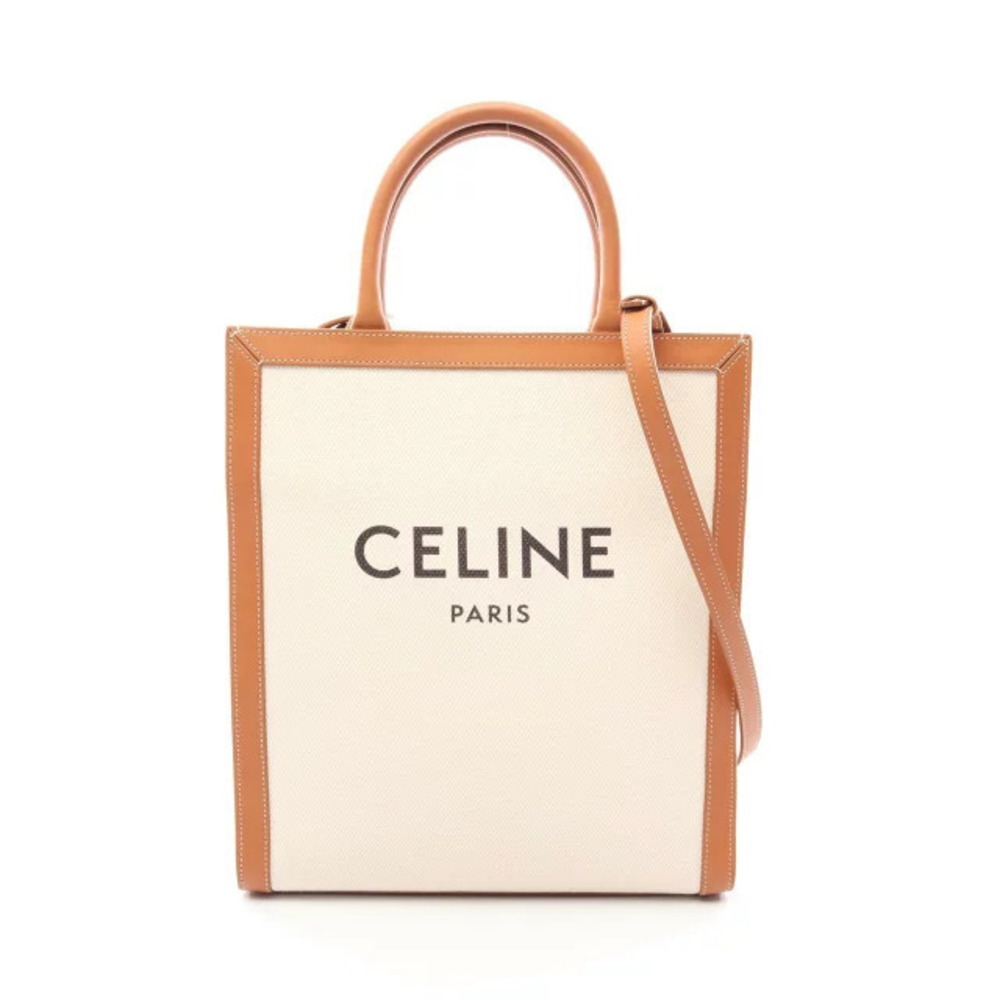 Celine Vertical Cabas Triomphe Tote Bag Canvas Leather Ivory White Brown